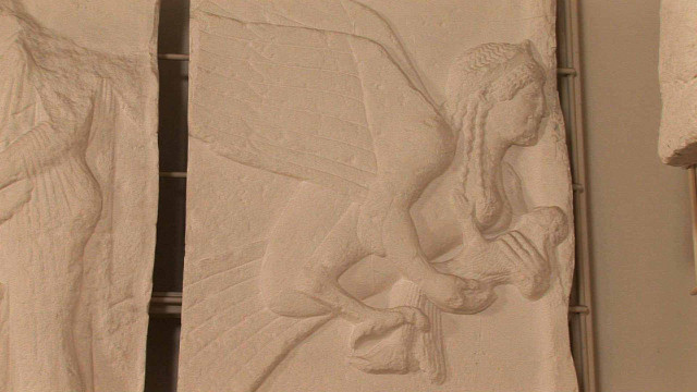 A siren carrying a baby-like soul into the underworld, Lycia 480 BC.